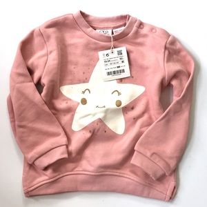 Zara • NWT pink soft cotton star smiley sweater